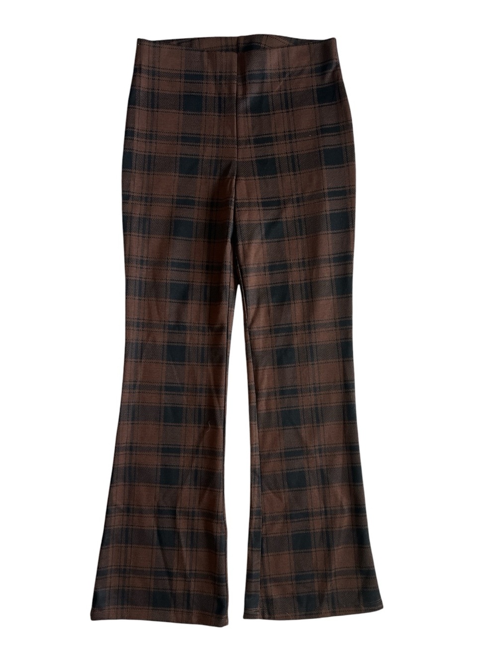Plaid Boot-Cut Pants in Brown and Black Size Medium